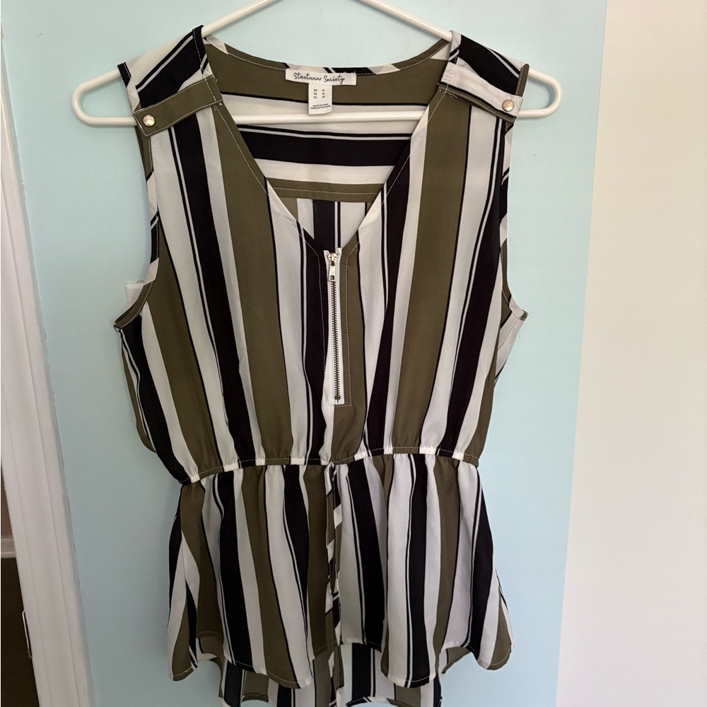 Streetwear Society Striped Sleeveless Top - Olive and Black